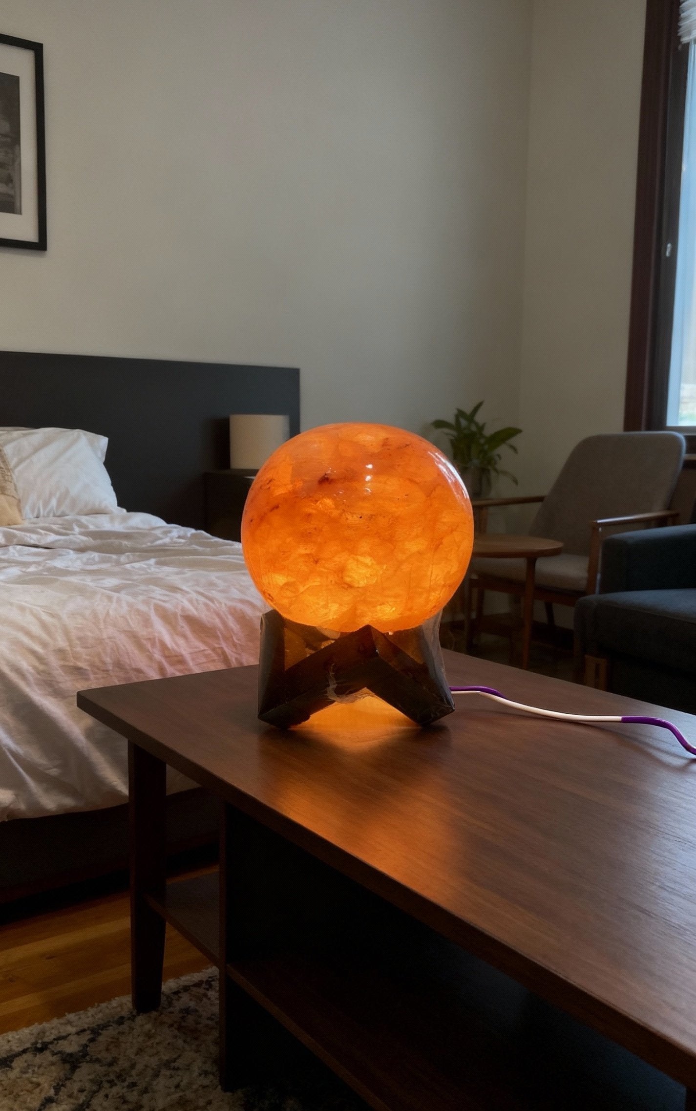AB Pink Salt Decor Polished Sphere Himalayan Salt Lamp 6-7in Wood Base