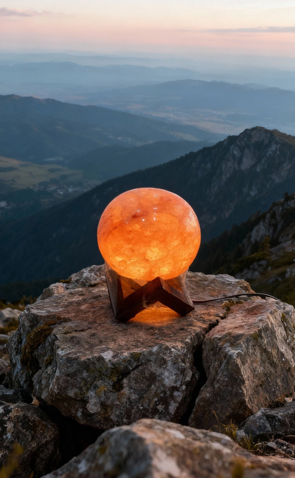 AB Pink Salt Decor Polished Sphere Himalayan Salt Lamp 6-7in Wood Base