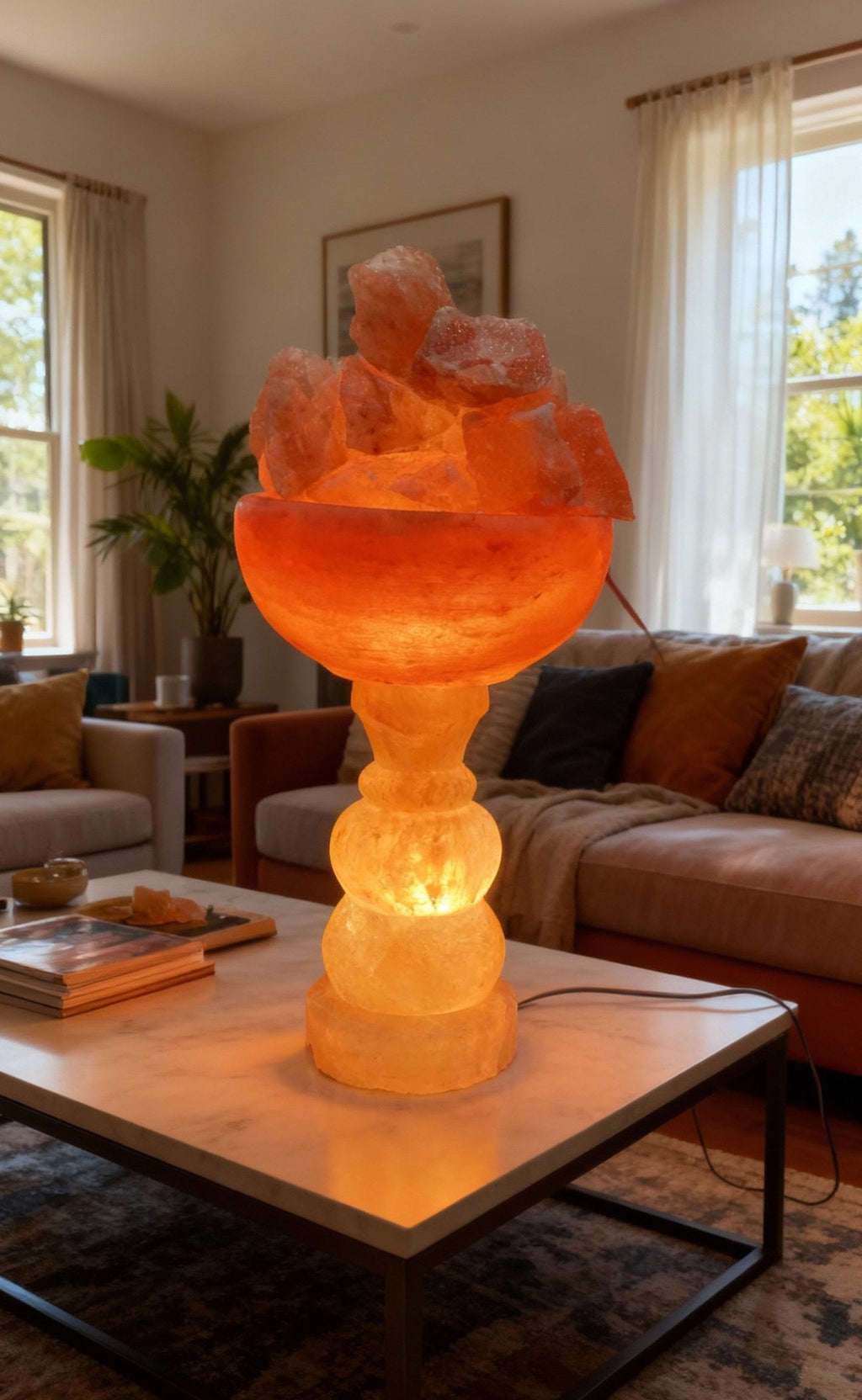 AB Pink Salt Decor Fire Bowl Hand-Carved Himalayan Salt Lamp 12-14in